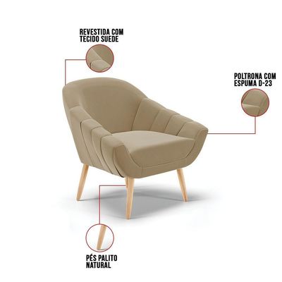 Kit 01 Namoradeira E 02 Poltronas Suede Natural Marrom Rato