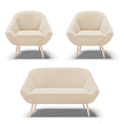 Kit 01 Namoradeira E 02 Poltronas Suede Natural Bege