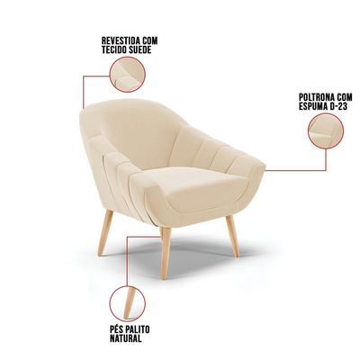Kit 01 Namoradeira E 02 Poltronas Suede Natural Bege