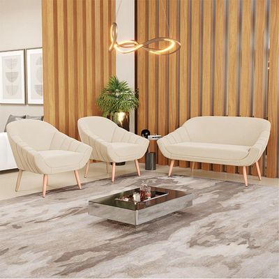 Kit 01 Namoradeira E 02 Poltronas Suede Natural Bege