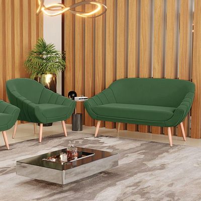 Kit 01 Namoradeira E 01 Poltrona Suede Verde Natural