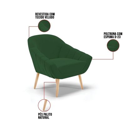 Kit 01 Namoradeira E 01 Poltrona Veludo Verde Natural