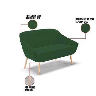 Kit 01 Namoradeira E 01 Poltrona Veludo Verde Natural