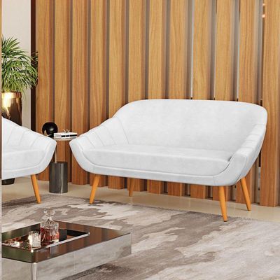Kit 01 Namoradeira E 01 Poltrona Corano Branco Castanho