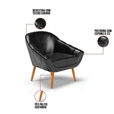 Kit 01 Namoradeira E 01 Poltrona Corano Castanho Preto
