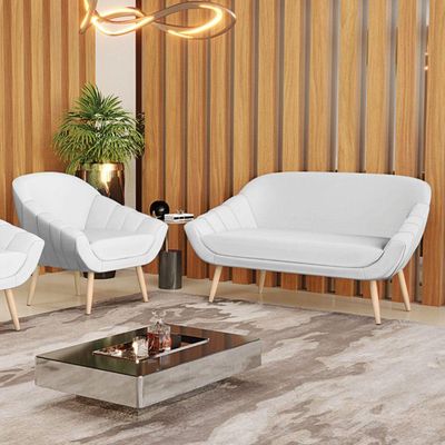 Kit 01 Namoradeira E 01 Poltrona Corino Natural Branco