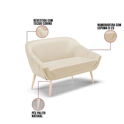 Kit 01 Namoradeira E 01 Poltrona Corino Natural Bege