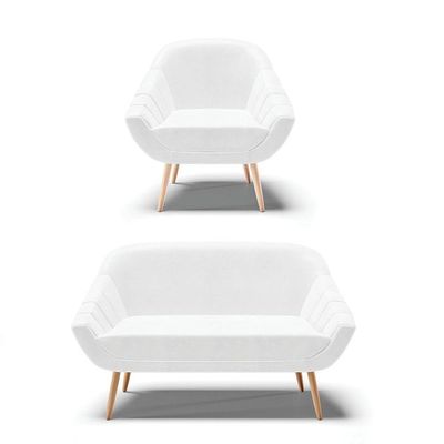 Kit 01 Namoradeira E 01 Poltrona Corano Branco Natural