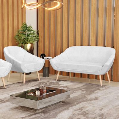 Kit 01 Namoradeira E 01 Poltrona Corano Branco Natural