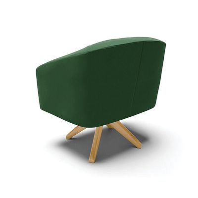 Poltrona Giratória Stella Veludo Verde Base Madeira Ma30