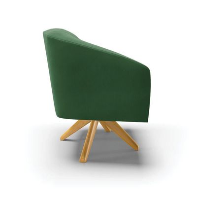 Poltrona Giratória Stella Veludo Verde Base Madeira Ma30