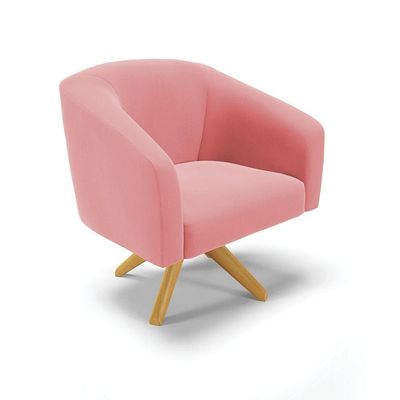 Poltrona Giratória Stella Suede Rosê Base Madeira Ma30