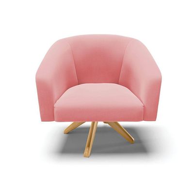 Poltrona Giratória Stella Suede Rosê Base Madeira Ma30