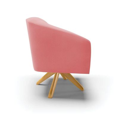 Poltrona Giratória Stella Suede Rosê Base Madeira Ma30