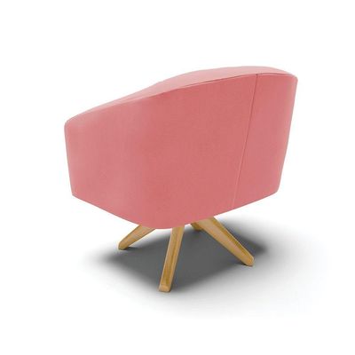 Poltrona Giratória Stella Suede Rosê Base Madeira Ma30