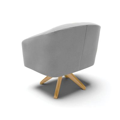 Poltrona Giratória Stella Suede Cinza Base Madeira Ma30