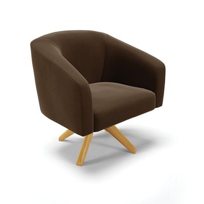 Poltrona Giratória Stella Suede Marrom Base Madeira Ma30
