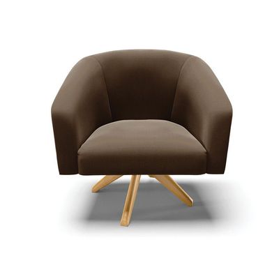 Poltrona Giratória Stella Suede Marrom Base Madeira Ma30