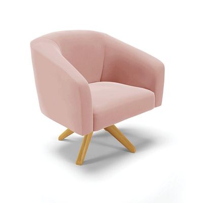 Poltrona Giratória Stella Veludo Base Madeira Ma30 Rose