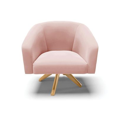 Poltrona Giratória Stella Veludo Base Madeira Ma30 Rose
