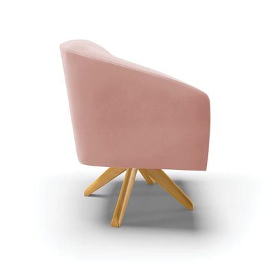 Poltrona Giratória Stella Veludo Base Madeira Ma30 Rose