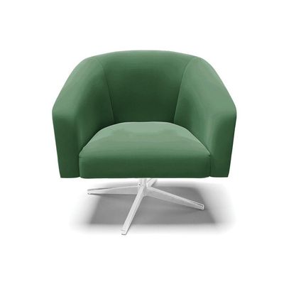 Poltrona Giratória Stella Veludo Verde Base Cromada