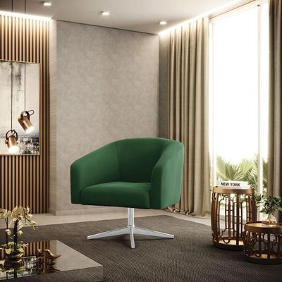 Poltrona Giratória Stella Veludo Verde Base Cromada