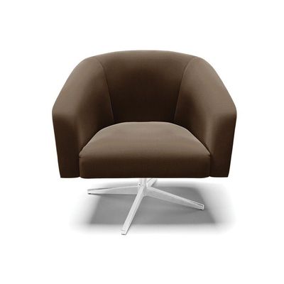 Poltrona Giratória Stella Suede Base Cromada Marrom