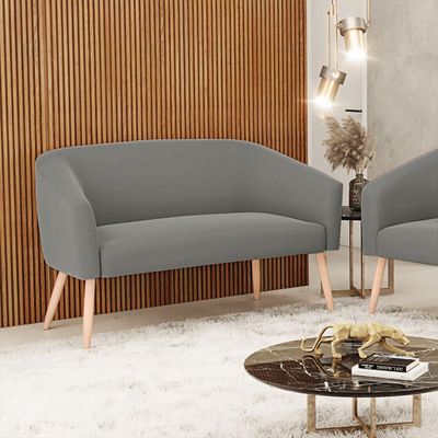 Namoradeira 02 Lugares Stella Suede Grafite Natural
