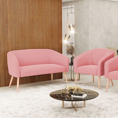 Kit 01 Namoradeira 02Lug E 01 Poltrona Stella Natural Rose