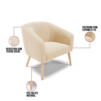Kit 01 Namoradeira 02Lug E 02 Poltronas Stella Natural Bege