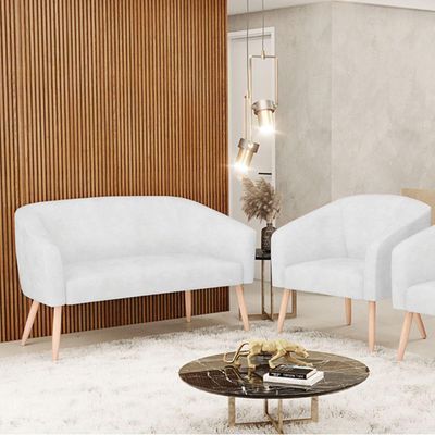 Kit 01 Namoradeira 02Lug E 01 Poltrona Stella Natural Branco