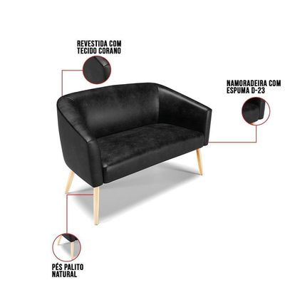 Kit 01 Namoradeira 02Lug E 02 Poltronas Stella Preto Natural