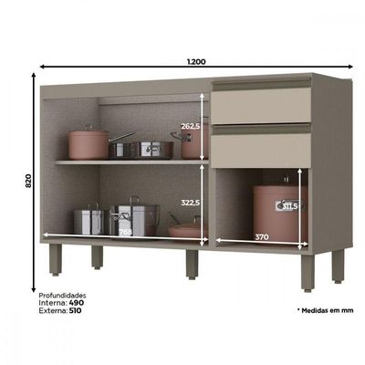Balcão Pia 03 Portas Connect Henn Duna Com Cristal