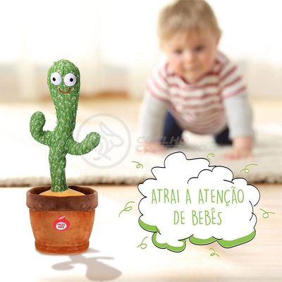Brinquedo Cacto Dançante Pelúcia 120 Músicas Fala Repete Usb