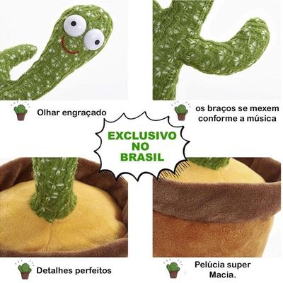 Brinquedo De Pelúcia Cacto Dançante Canto E Dança