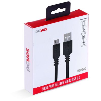 Cabo para Celular Micro USB para USB a 2.0 3 Metros Preto - PMUAP-3
