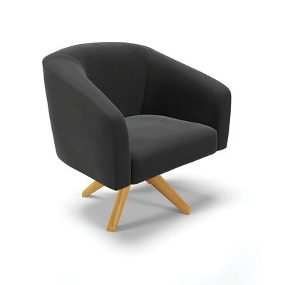 Poltrona Giratória Stella Veludo Preto Base Madeira Ma30