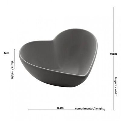 Bowl Petisqueira Coração De Ceramica Heart Cinza 18Cm