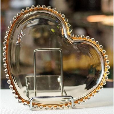 Prato De Cristal Pearl Bolinha Coração Ambar 20 Cm - Wolff