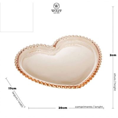 Prato De Cristal Pearl Bolinha Coração Ambar 20 Cm - Wolff
