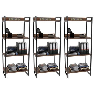 Kit 3 Estante Livreiro Prisma 60cm 4 Prateleiras C08 Nogal