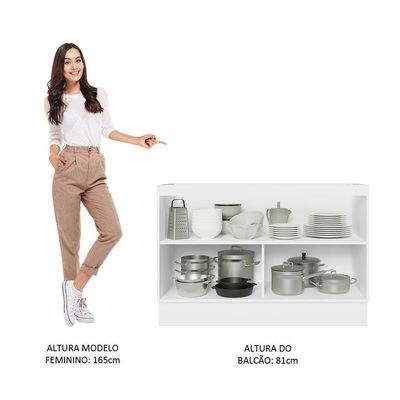 Balcão Gabinete De Pia 100% Mdf 120 Cm 2 Portas Branco/preto