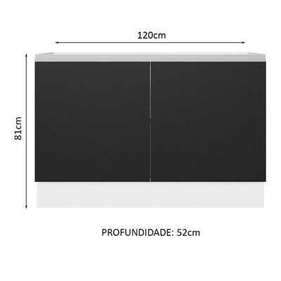 Balcão Gabinete De Pia 100% Mdf 120 Cm 2 Portas Branco/preto