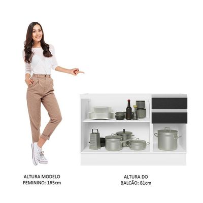 Balcão Gabinete De Pia Mdf 120 Cm 3 Portas 2 Gavetas Branco