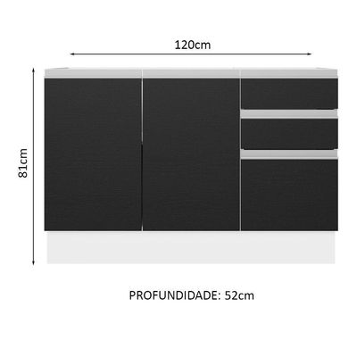 Balcão Gabinete De Pia Mdf 120 Cm 3 Portas 2 Gavetas Branco