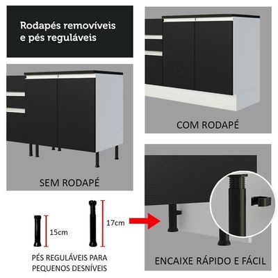 Balcão Gabinete De Pia 100% Mdf 120 Cm 2 Portas Branco/preto