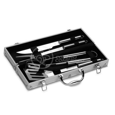 Kit Churrasco 4 Peças Em Aço Inox Com Maleta Em Alumínio