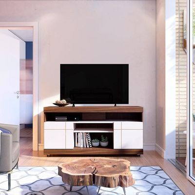 Rack Bancada Para Tv Até 55" 136cm Nogueira Real/Off White