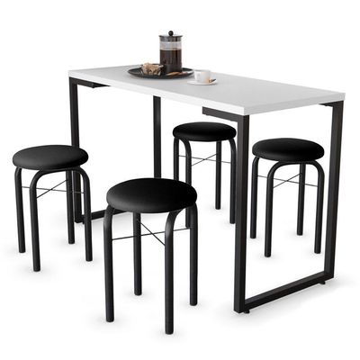Conjunto Mesa De Cozinha 120cm 4 Banquetas Branco